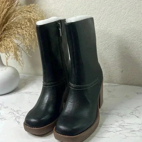 SUN STONE Black Cushioned Goring Denverr Square Toe Block Heel Zip-Up Booties 6M - Picture 7 of 16